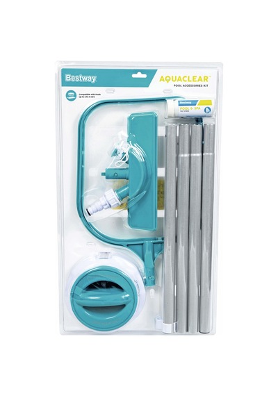 Bestway 58794 Aquaclear Havuz Bakım Seti - Vakum, Süzgü Kepçe, Flatör, Test Şeritleri, Tamir Yamaları