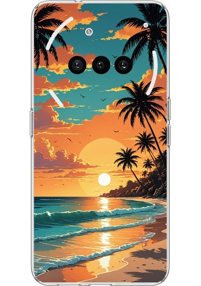 Nothing Phone 3a Uyumlu Tropikal Sahil Ve Gün Batımı Baskılı Silikon Kılıf Renkli