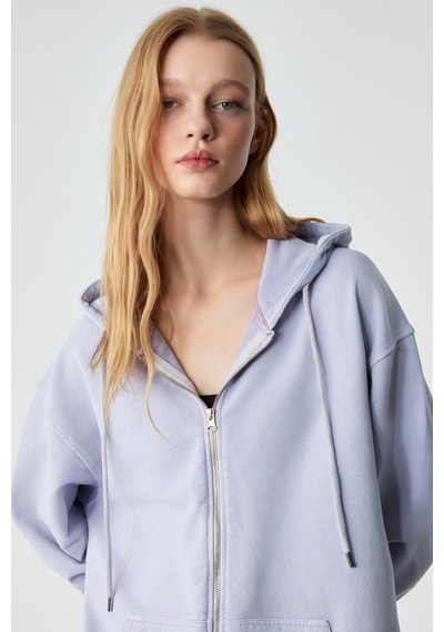 Ethıquet  NISPORENI Kadın Oversize Fit Kapüşonlu %100 Organik Pamuk 3 İplik Lila Sweatshirt