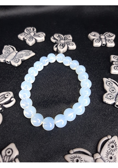 Mryart Doğal Ay Taşı Görünümlü Cam Bileklik Opal Görünümlü Unisex Duygusal Denge Ve Şıklık Beyaz