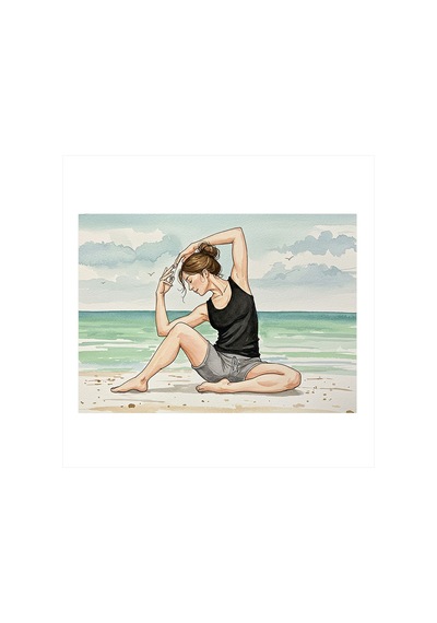 Sahilde Yoga Yapan Kadın Desenli Mdf Tablo