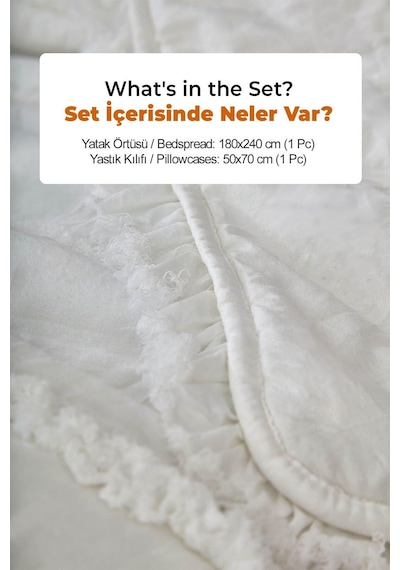 Evlen Home Pamuklu Echos Yatak Örtüsü Takımı Günlük Tek Kişilik 2 Parça Dolgulu El İşi Beyaz