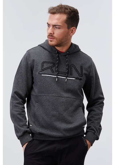 Tommy Life Antrasit Melanj Yazı Nakışlı Standart Kalıp Kapüşonlu Erkek Sweatshirt - 87887 Antrasit Melanj
