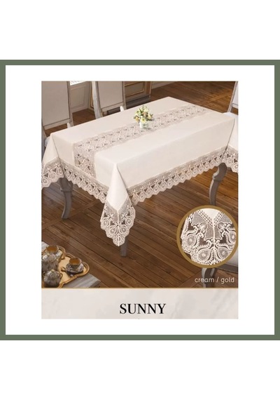 Bezos Parlak Keten Masa Örtüsü Tablecloth 160x220 Cm Yemek Masası Örtüsü Sunny Model Krem-gold Bezos1 Krem - Gold