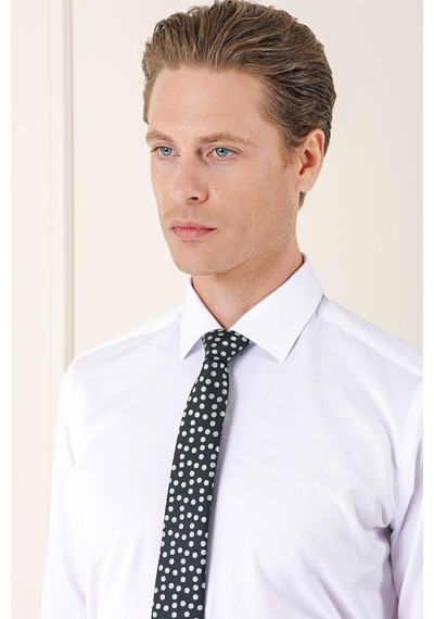 Efor Gk 718 Slim Fit Dokulu Pamuklu Klasik Beyaz Gömlek Beyaz