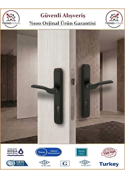 Trendhomm Sedir Aynalı - Mat Siyah - Yale Dış Çelik Kapı Kolu