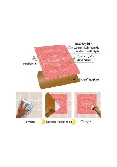 Tink Kendinden Yapışkanlı Mermer 09 Desenli Pvc Karo 30x30 Cm