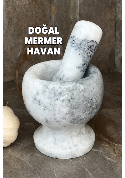 Gerçek Mermer Havan - Ekstra Kaliteli Ağır Havan - Sarımsak Baharat Ezici - Dövecek - Döveceği - Tokmak