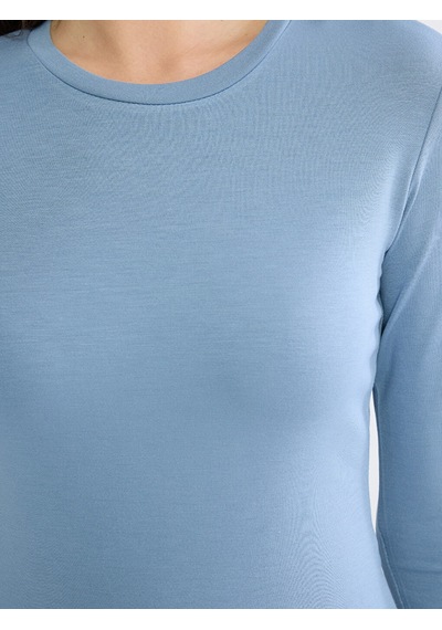 Lcwaıkıkı Basic Mavi Bisiklet Yaka Soft Touch Kadın Body