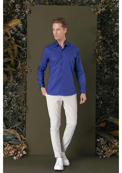 Efor Gk 709 Slim Fit Gece Mavisi Klasik Gömlek Mavi