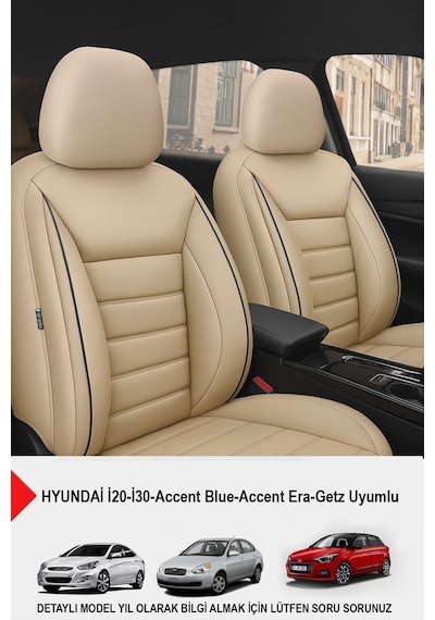 Jet Bej Deri Oto Koltuk Kılıfı - Hyundai İ20-i30-accent-blue-era-getz Uyumlu Bej