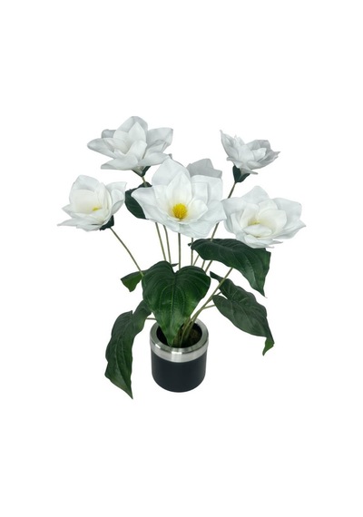 Yapay Çiçek Islak Manolya Çiçeği 6 Çiçekli 65cm Gümüş Halkalı Galvaniz Vazoda Salon Çiçeği