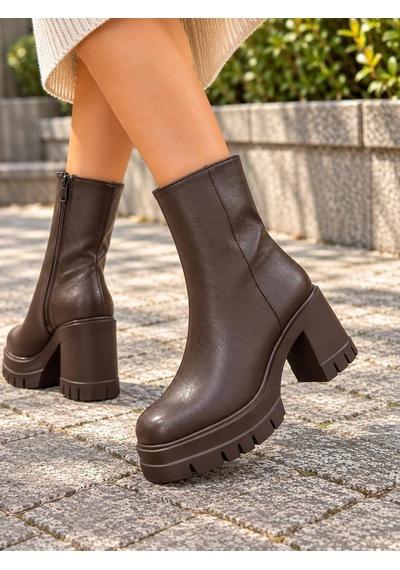 Asmi Shoes Kadın Leysi Kahverengi 8 Cm Platformlu Topuklu Fermuarlı Bot Asmi Shoes Kadın Leysi Kahverengi 8 Cm Platformlu Topuklu Fermuarlı Bot
