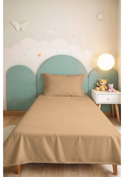 Bej Minimal Genç Odası Tek Kişilik Pike Takımı - Düz Kapitone Krem 160x220 Cm Yazlık Yatak Örtüsü Pastel Patika Tonu