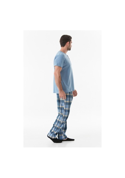 Fullamoda Ekose Desenli Düğmeli Pijama Takımı 24mıcg631212247-buz Mavi 24MICG631212247-Buz Mavi