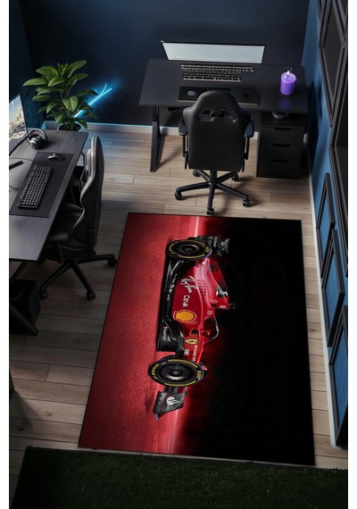 Formula 1 Kırmızı Yarış Arabası Halı Kaymaz Taban Yıkanabilir Salon Halısı F1.10