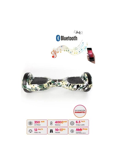 Citymate Hoverboard Elektrikli Kaykay Bluetooth Hoparlörlü 6.5 İnch Yeşil Kamuflaj