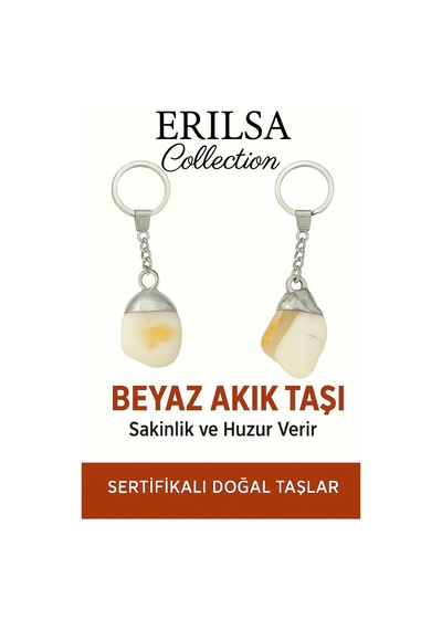 Sertifikalı Beyaz Akik Taşı Anahtarlık Saflık, Huzur Ve