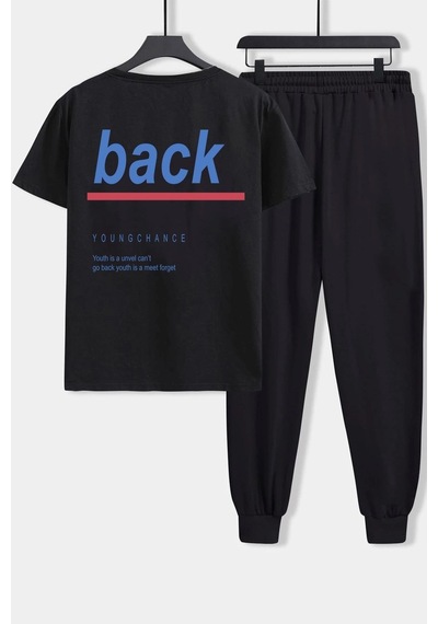 Uyguntarz Unisex Back Baskılı 2'li Eşofman Takımı Siyah