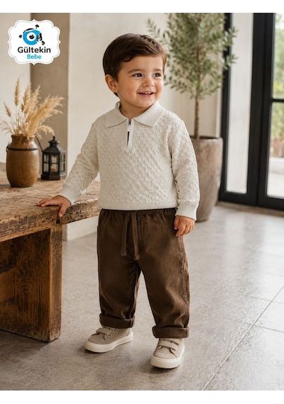 Canöz Bebe Triko Fermuarlı Sweatli Kot Pantolonlu İkili Takım 9-24 Aylık -ay3949573 - Kahverengi