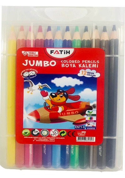 Fatih 12 Renk Tam Boy Jumbo Kuruboya Plastik Kutulu