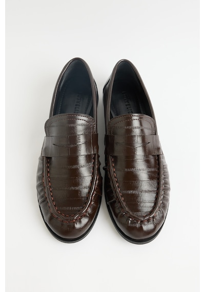 Lutvelizade Loafer 2517 Klasik Deri Görünümlü Oval Burun Acı Kahve Su Yolu Kadın Loafer