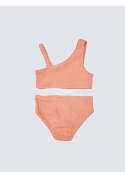 Deep Beach Dokulu Kumaş Kız Çocuk Bikini Takım Bej