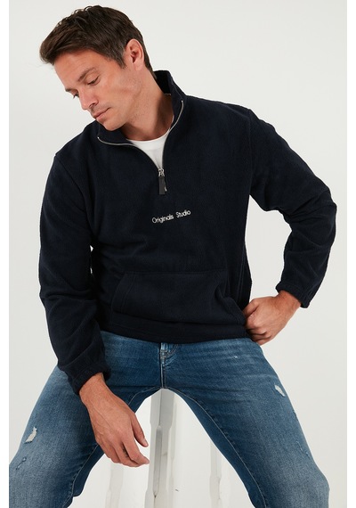 Buratti Regular Fit Yarım Fermuarlı Dik Yaka Yumuşak Dokulu Erkek Sweat 59060661 Lacivert