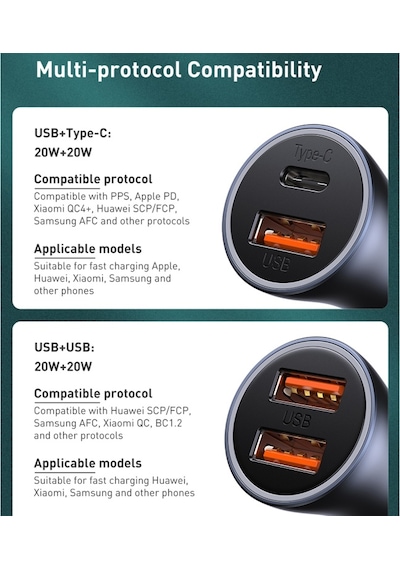 Baseus 40W Pd Qc Type C ve Usb Girişli Araç Şarj Cihazı