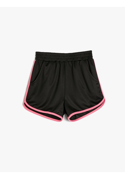 Koton Mini Şort Beli Lastikli Cepli Biyeli Siyah 4skg40262ak Siyah