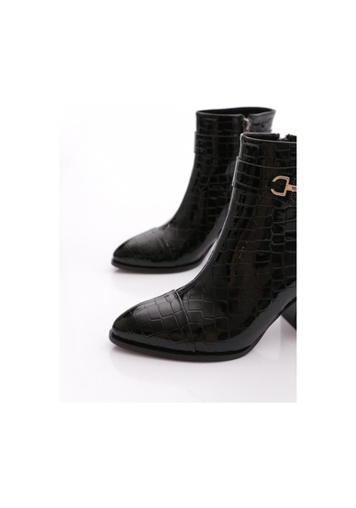 Dgn 951 Kadin Topuklu Bot Siyah Croco