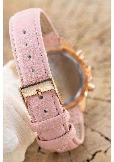 Kadın Kol Saati Pembe Deri Kordon Rose Gold Kasa Pembe Analog Kadran St-304456