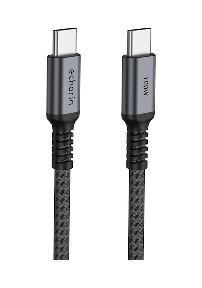 Şarj Ve Veri Aktarım Kablosu 20v5a, Type C'den Type C'ye, 100w, Çift Kat Örgülü Gri, 2 Metre