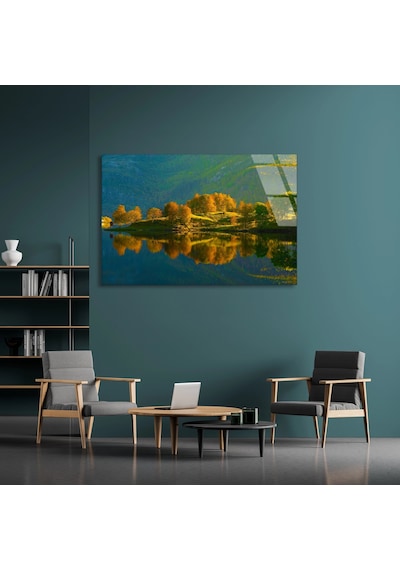 Yeşil Göl Adası - Cam Tablo - Deg1294 90 X 60 Cm