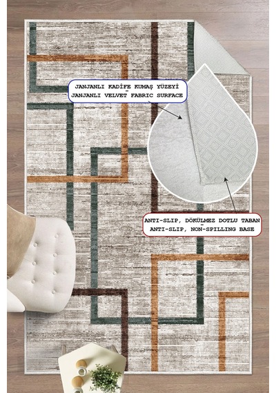 Modern Makinede Yıkanabilir Kaydırmaz Leke Tutmaz Salon Halı Oturma Odası Mutfak Antre Halısı Yolluk Yeşil