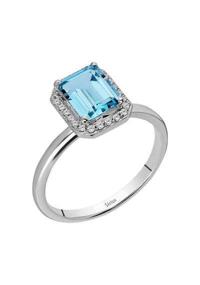 Sirius Pırlanta Ve Emerald Kesim Mavi Topaz Yüzük 0831R0036