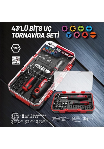 Altaş 14000005444 Bits Uç Tornavida Seti 43 Parça