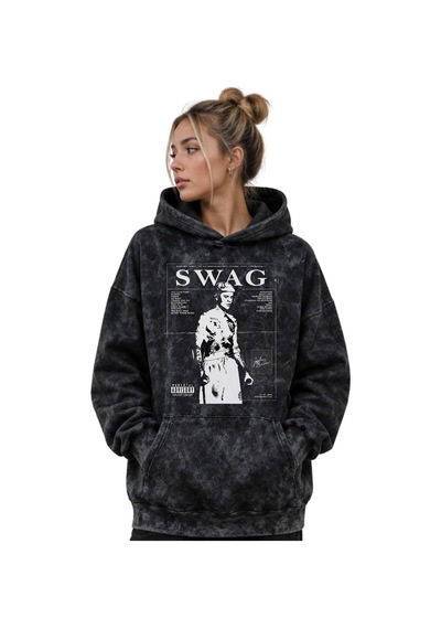 Sevbano Justin Bieber Swag Şarkıcı Baskılı Unisex Oversize Premium Yıkama Siyah