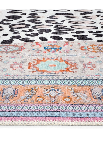 Cool Halı Jagora Leopar Halı Kaplan Desen Vintage Bej Şönil Halı Yıkanabilir Leoparlı Dekoratif Halı