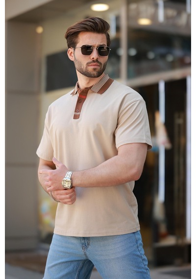 Madmext Bej Polo Yaka Erkek T-shirt E7147 Bej