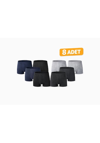 John Lion Erkek Boxer 8 Li Set Pamuklu Rahat Kalıp Karışık Renk Siyah Gri Lacivert Füme Çok Renkli