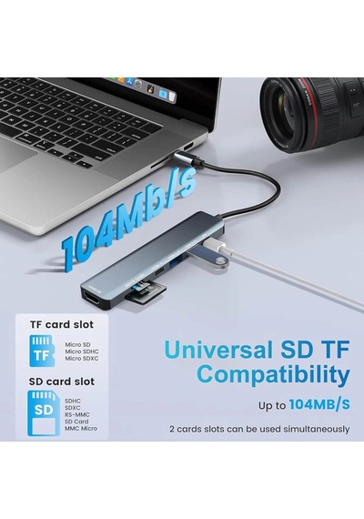 Divex 7 İn 1 Type-c Girişli 7 Farklı Çıkışlı Usb Çoklayıcı Splitter Dx-06
