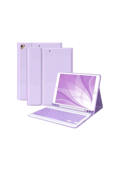 Apple Uyumlu iPad 10.2 7/8/9 Nesil A2197, A2270, A2602 Klavyeli Tablet Kılıfı Klavye + Stand