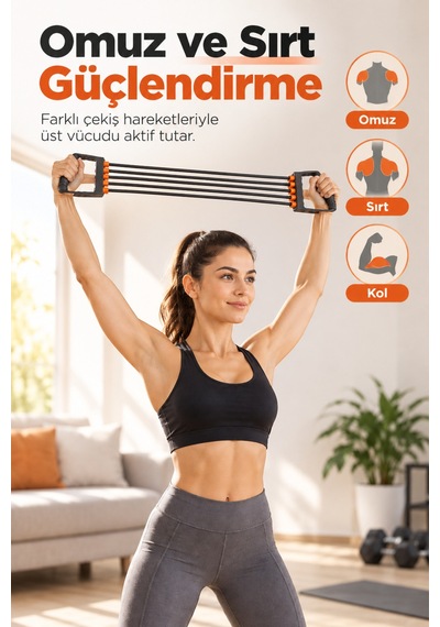 5 Lastikli Göğüs Direnç Yayı Kol Omuz Sırt Göğüs Egzersiz Aleti Evde Spor Fitness Ekipmanı Siyah