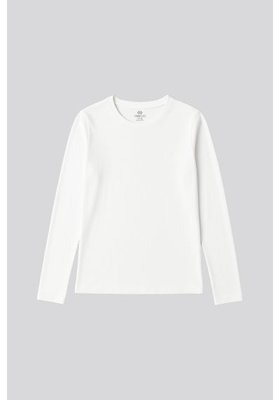 Beyaz O Yaka Standart Fit Uzun Kollu Basic Kadın T-shirt - 97312 Beyaz