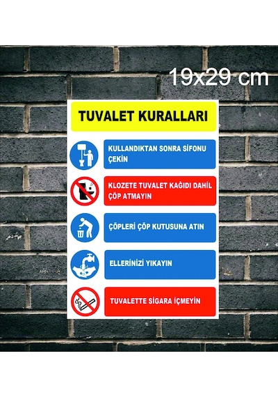 19x29cm Tuvalet Kuralları Metal Yönlendirme Levhası