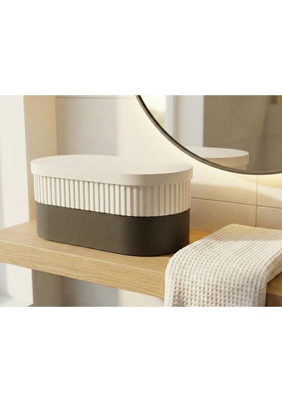Bezos 3d Baskı İki Rulo Tuvalet Kağıdı Saklama Kutusu Kapaklı Çizgili Banyo Organizeri Minimalist - Beyaz Kapak Nıda