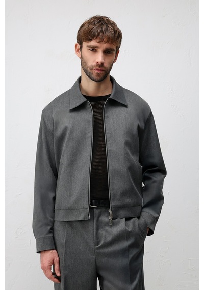 Antioch Relaxed Fit Fermuarlı Erkek Mont Gri