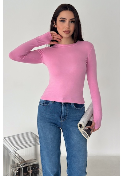 Noa & Noa Kadın Parmak Geçmeli Uzun Kollu Bluz Vücuda Oturan & Astarsız Pembe