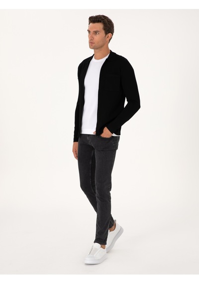 Cacharel Siyah Regular Fit Fermuarlı Triko Hırka